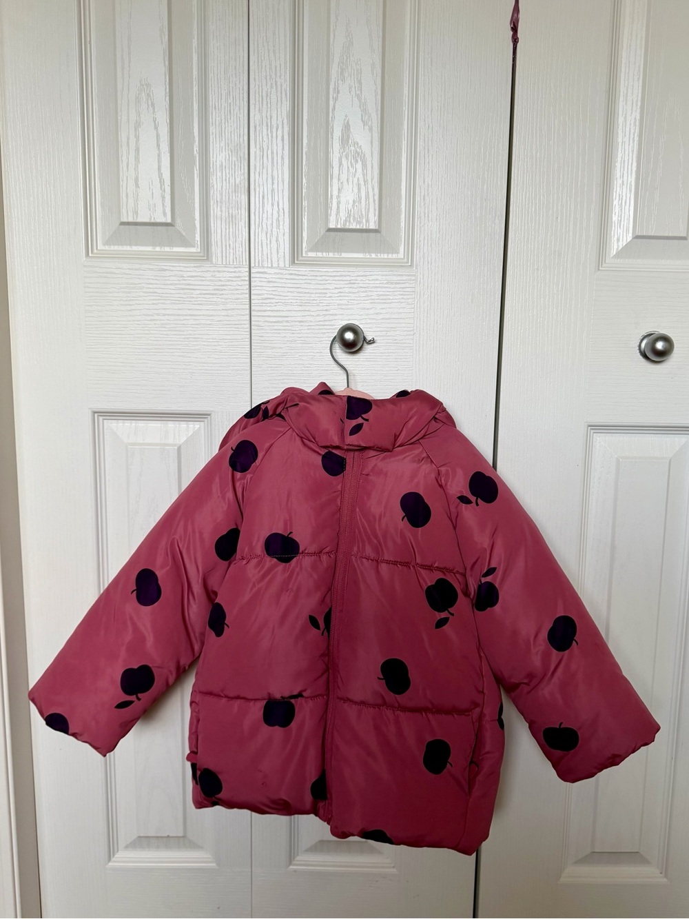 Zara Rose Pink Puffer Jacket with Navy Dot Apples